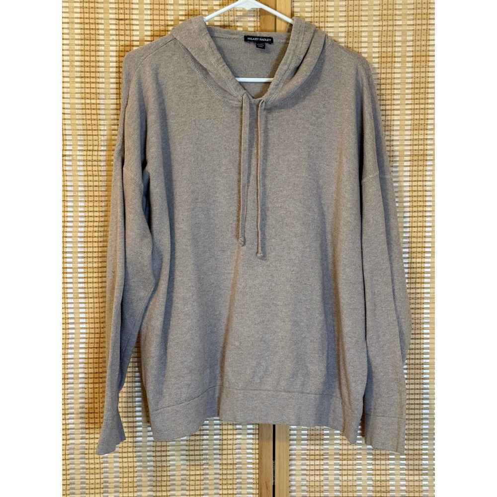 Hilary Radley Womens XXL Beige Cotton Blend Hooded Knit Sweater Pullover Active